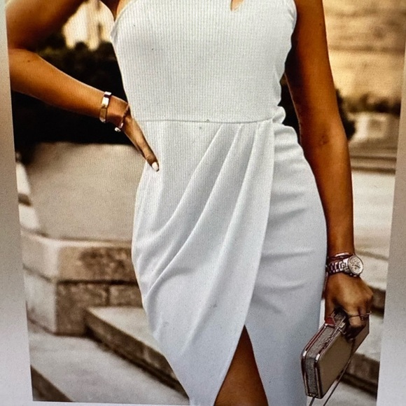 PrettyGarden Cream Asymmetrical Wrap Pencil Skirt Women’s Small NWT Midi - Picture 2 of 12